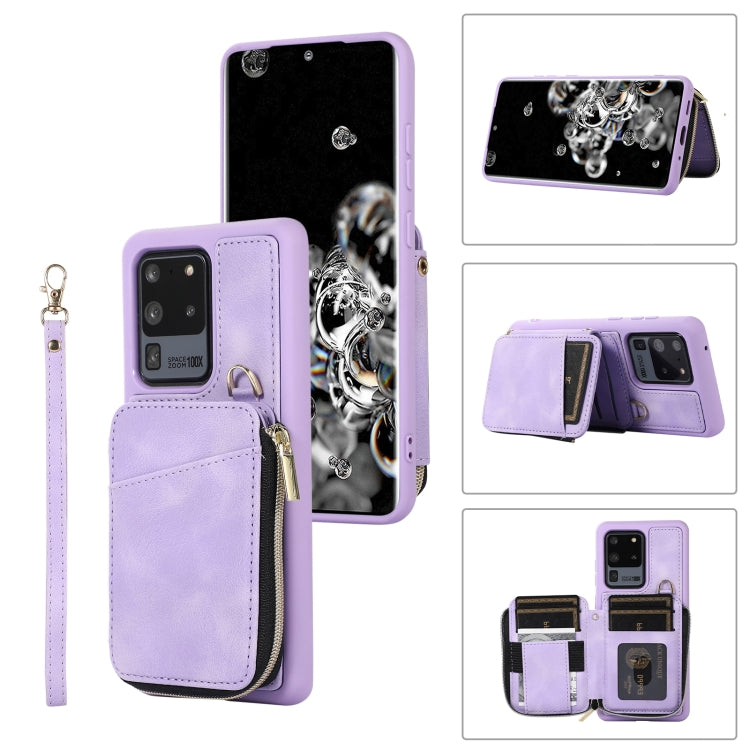 For Samsung Galaxy S20 Ultra Zipper Card Bag Back Cover Phone Case