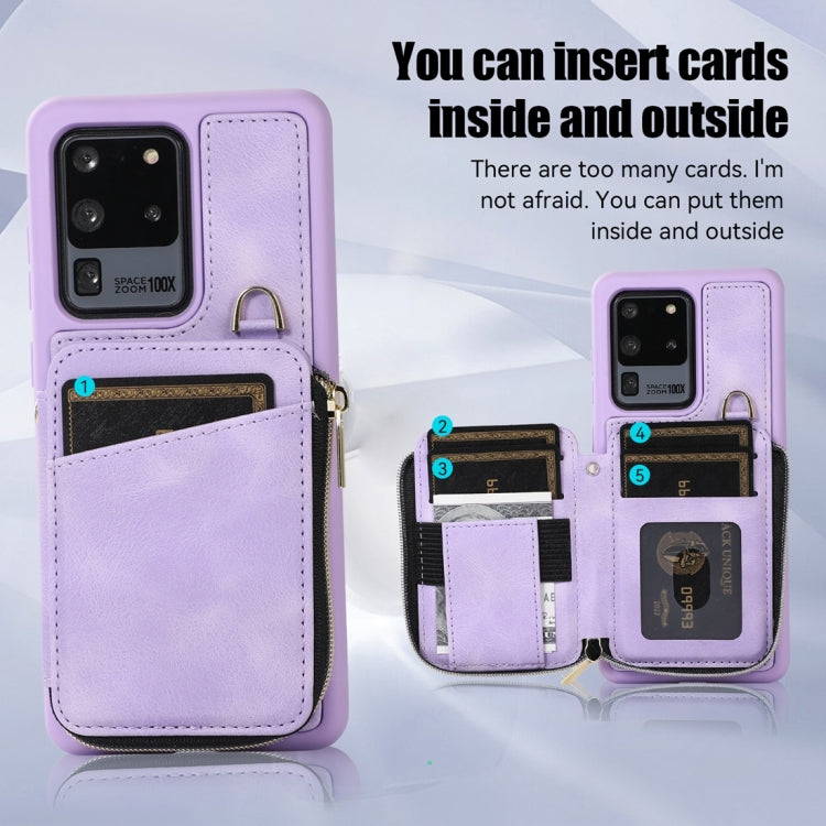 For Samsung Galaxy S20 Ultra Zipper Card Bag Back Cover Phone Case