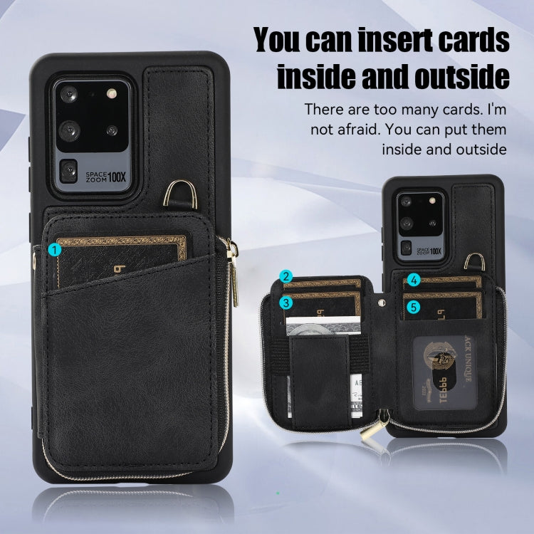 For Samsung Galaxy S20 Ultra Zipper Card Bag Back Cover Phone Case