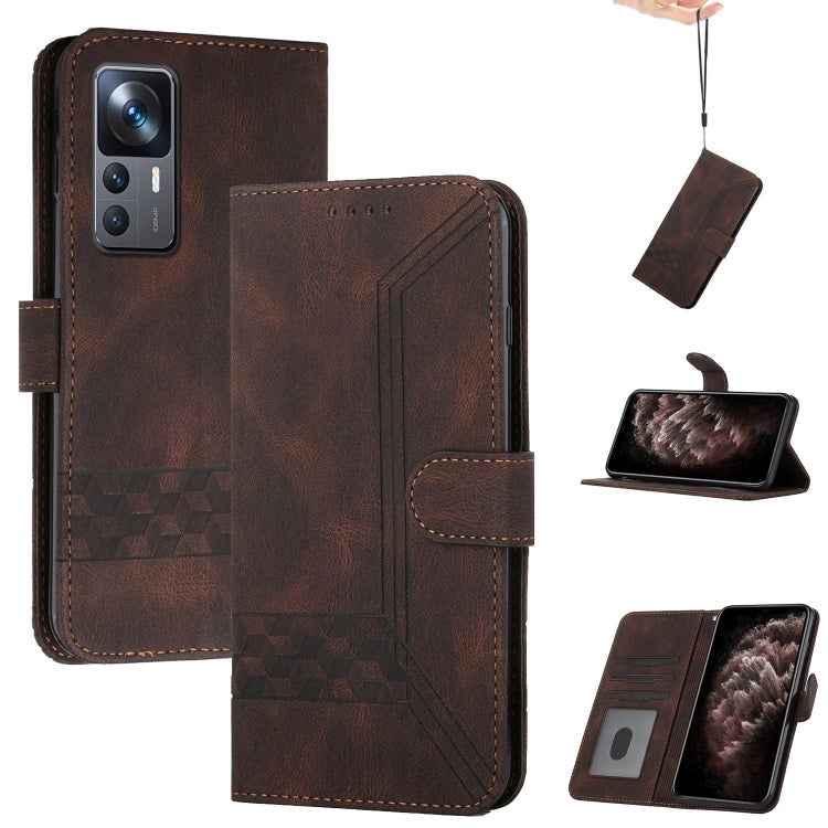 For Xiaomi 12T / 12T Pro / Redmi K50 Ultra Cubic Skin Feel Flip Leather Phone Case