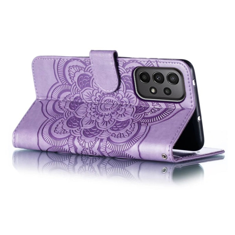 For Samsung Galaxy A24 5G Sun Mandala Embossing Pattern Phone Leather Case