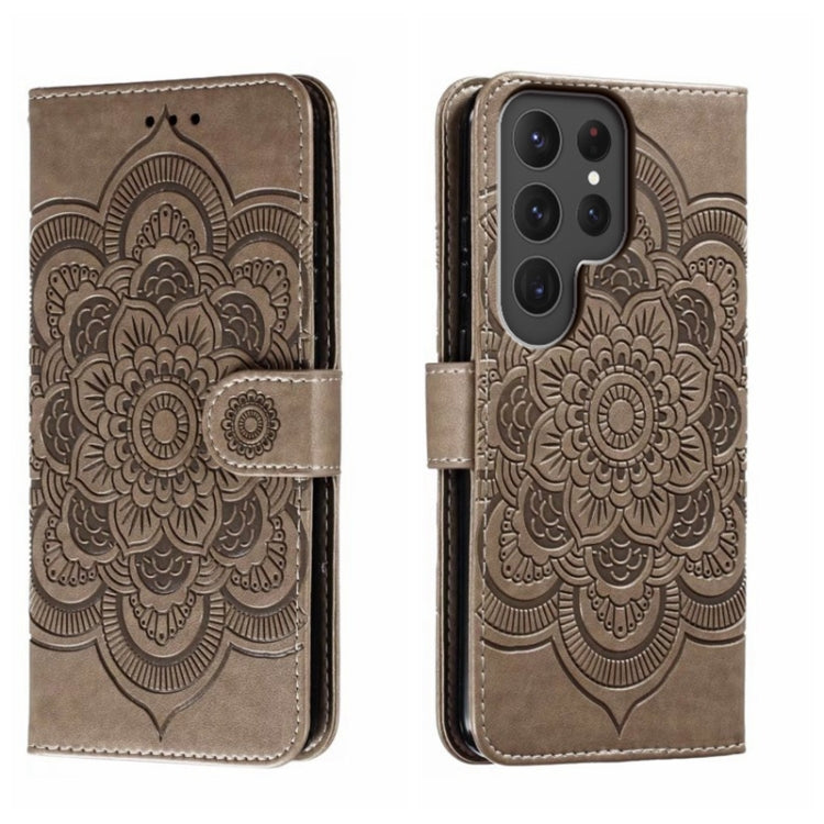 For Samsung Galaxy S23 Ultra 5G Sun Mandala Embossing Pattern Phone Leather Case