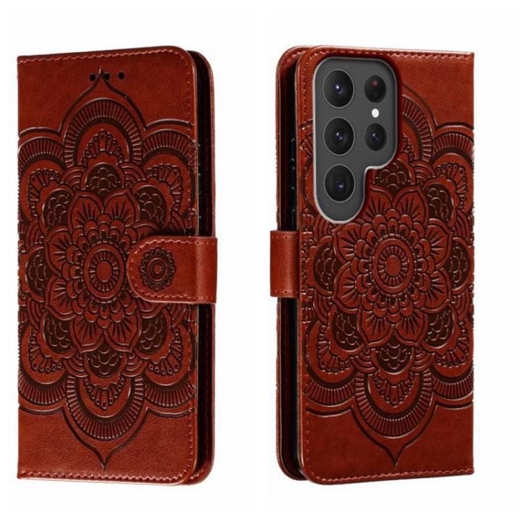For Samsung Galaxy S23 Ultra 5G Sun Mandala Embossing Pattern Phone Leather Case