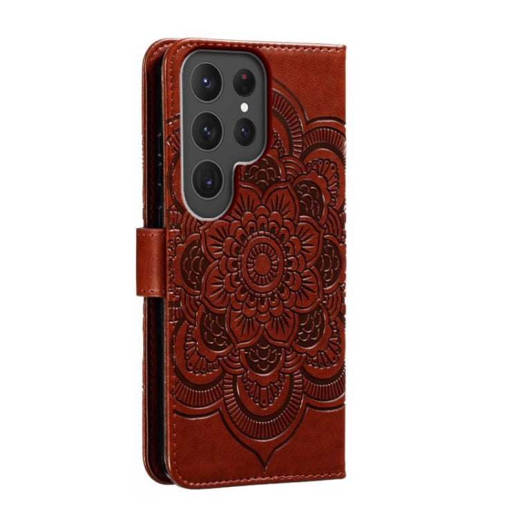 For Samsung Galaxy S23 Ultra 5G Sun Mandala Embossing Pattern Phone Leather Case