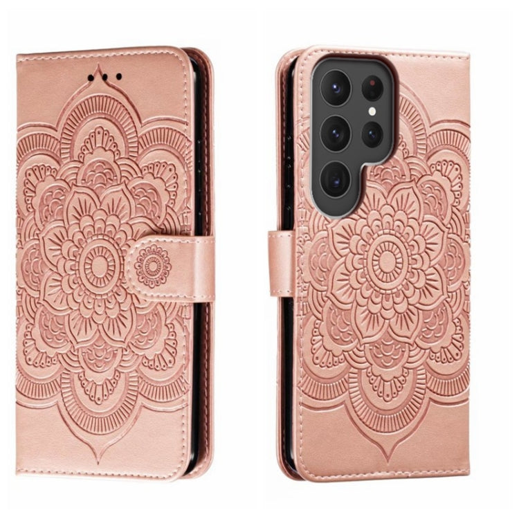 For Samsung Galaxy S23 Ultra 5G Sun Mandala Embossing Pattern Phone Leather Case