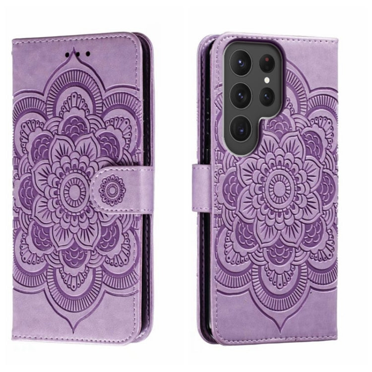 For Samsung Galaxy S23 Ultra 5G Sun Mandala Embossing Pattern Phone Leather Case
