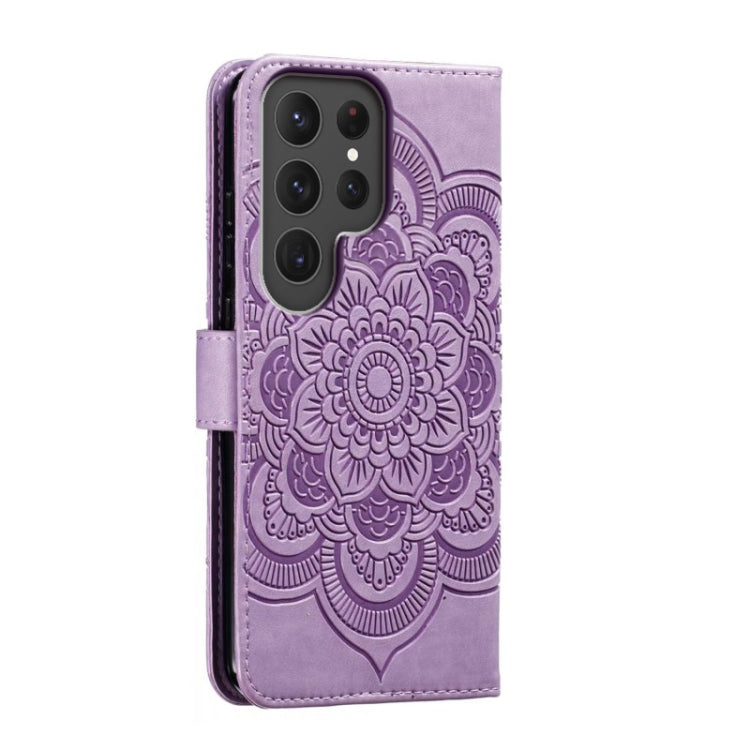 For Samsung Galaxy S23 Ultra 5G Sun Mandala Embossing Pattern Phone Leather Case