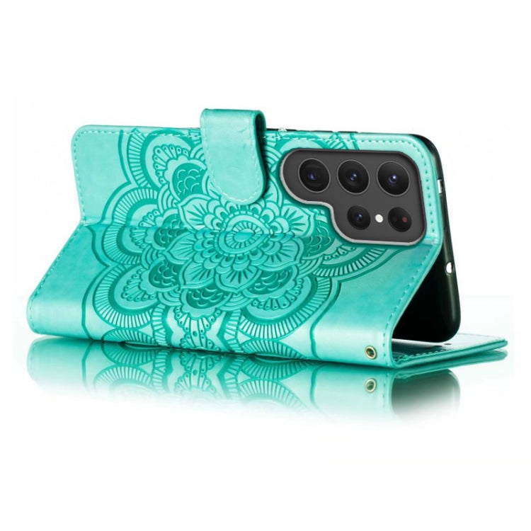 For Samsung Galaxy S23 Ultra 5G Sun Mandala Embossing Pattern Phone Leather Case