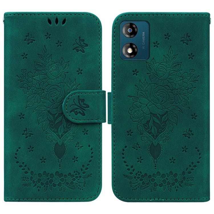 For Motorola Moto E13 Butterfly Rose Embossed Leather Phone Case