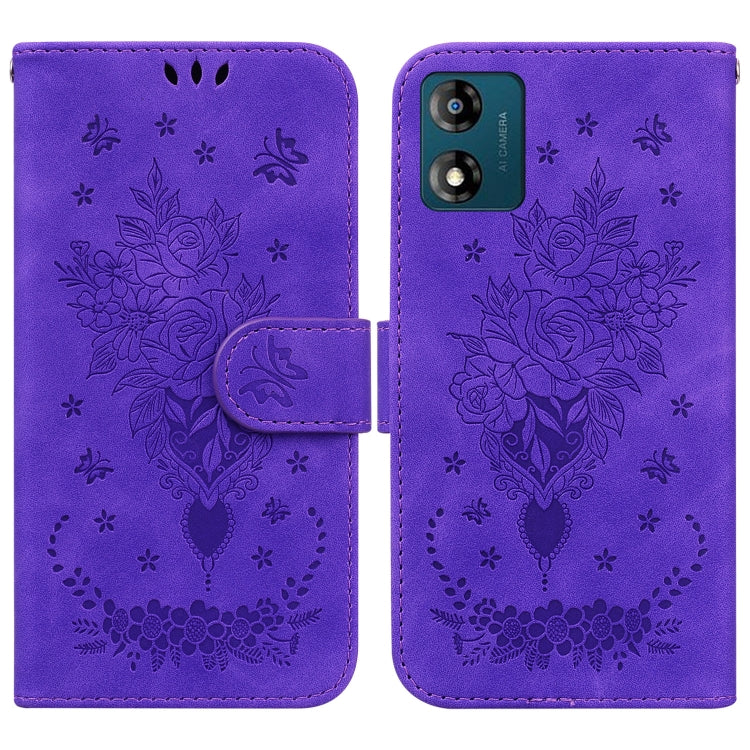 For Motorola Moto E13 Butterfly Rose Embossed Leather Phone Case