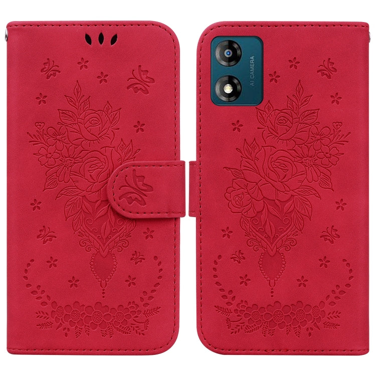 For Motorola Moto E13 Butterfly Rose Embossed Leather Phone Case