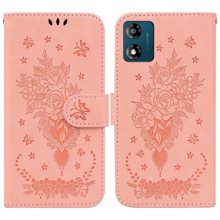 For Motorola Moto E13 Butterfly Rose Embossed Leather Phone Case