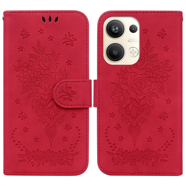 For OPPO Reno9 Pro+ Butterfly Rose Embossed Leather Phone Case