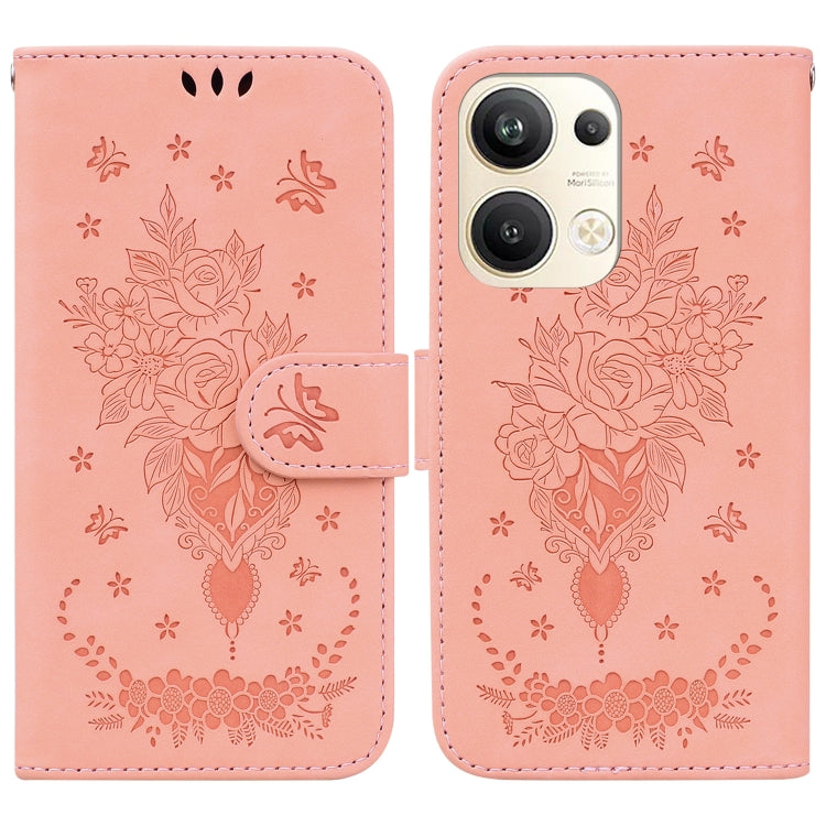 For OPPO Reno9 Pro+ Butterfly Rose Embossed Leather Phone Case