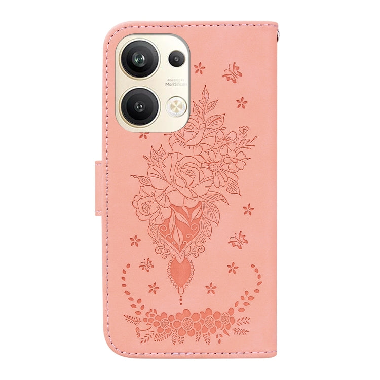 For OPPO Reno9 Pro+ Butterfly Rose Embossed Leather Phone Case