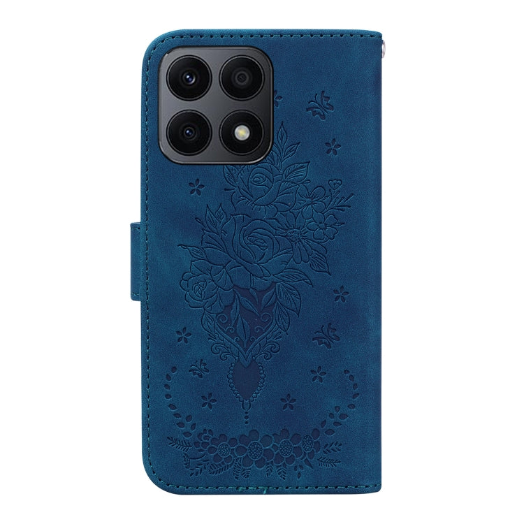 For Honor X8a Butterfly Rose Embossed Leather Phone Case