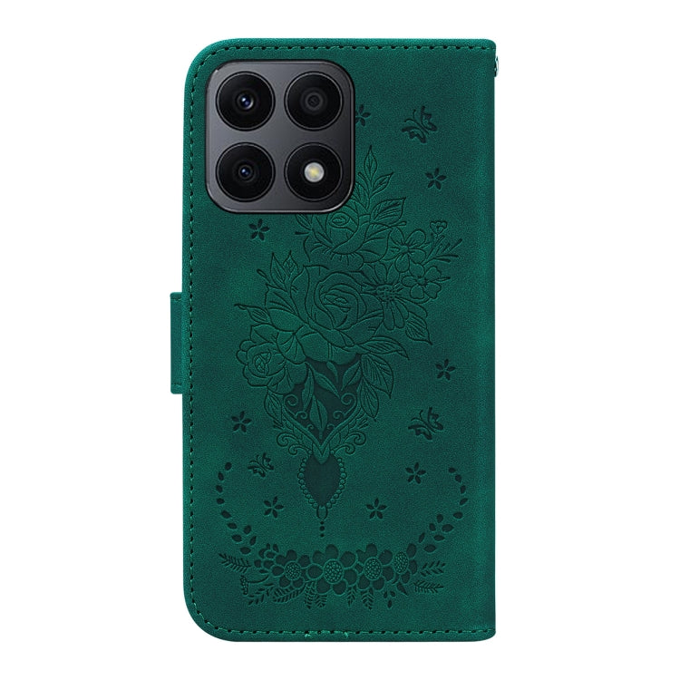 For Honor X8a Butterfly Rose Embossed Leather Phone Case