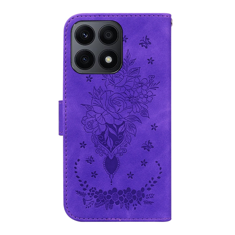 For Honor X8a Butterfly Rose Embossed Leather Phone Case