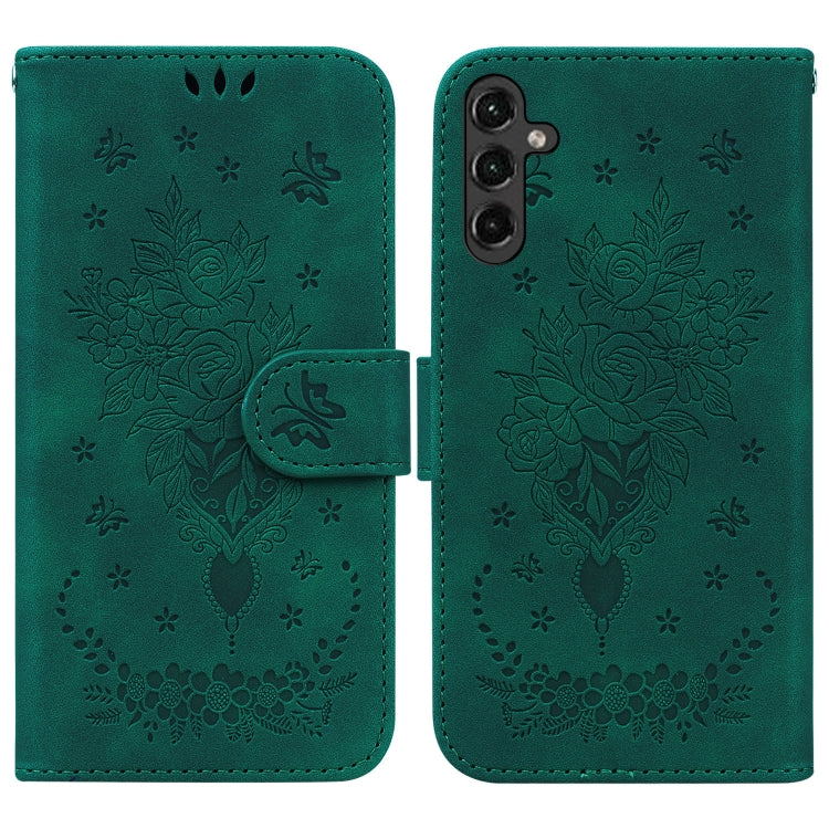 For Samsung Galaxy A24 4G Butterfly Rose Embossed Leather Phone Case