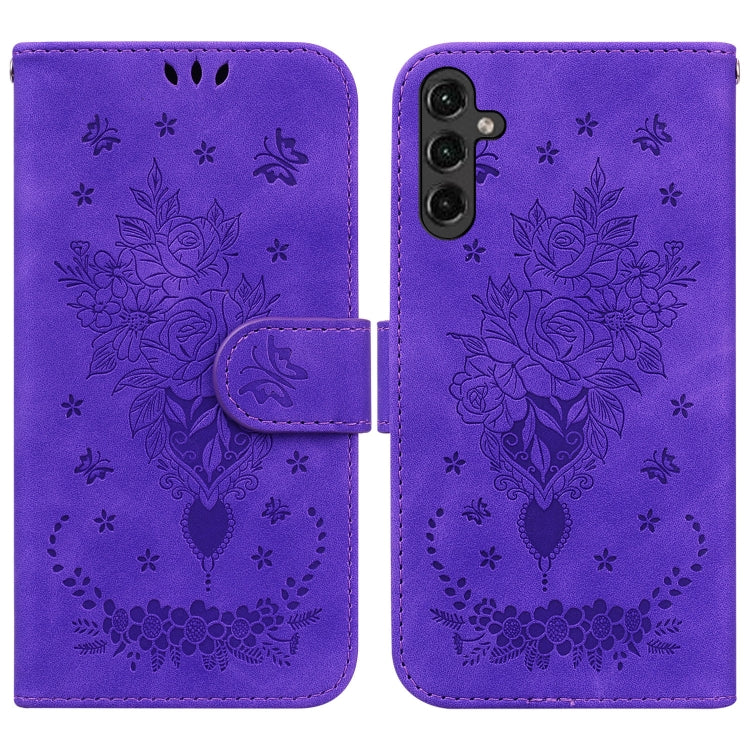 For Samsung Galaxy A24 4G Butterfly Rose Embossed Leather Phone Case