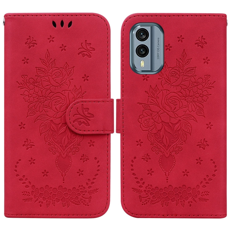 For Nokia X30 Butterfly Rose Embossed Leather Phone Case