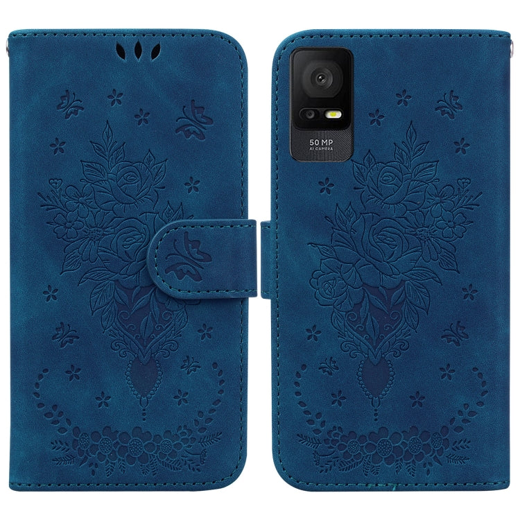 For TCL 408 Butterfly Rose Embossed Leather Phone Case