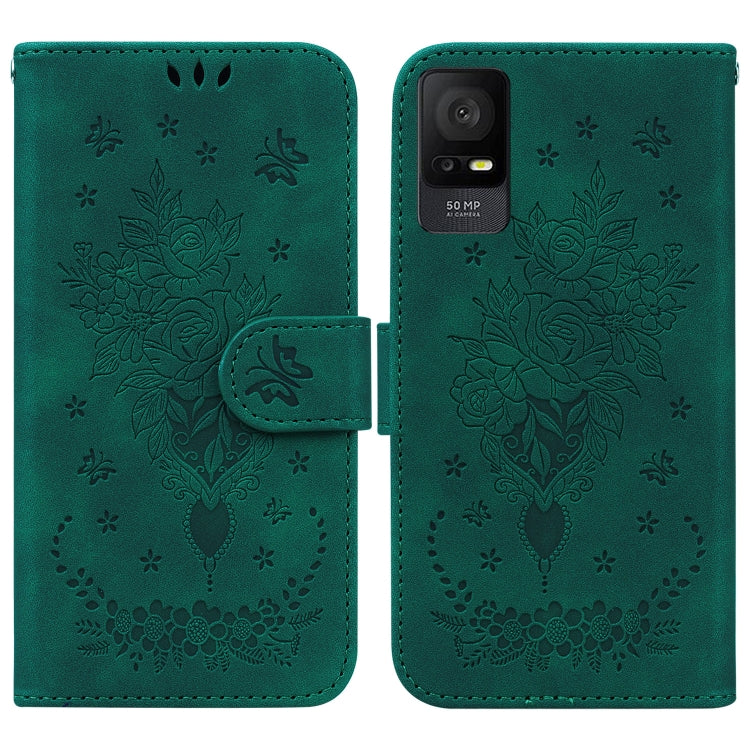 For TCL 408 Butterfly Rose Embossed Leather Phone Case