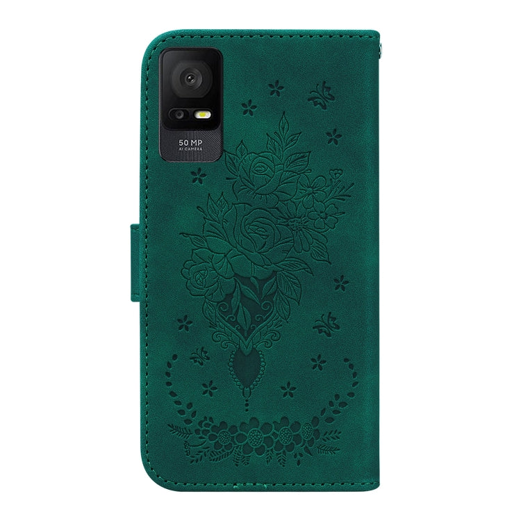 For TCL 408 Butterfly Rose Embossed Leather Phone Case