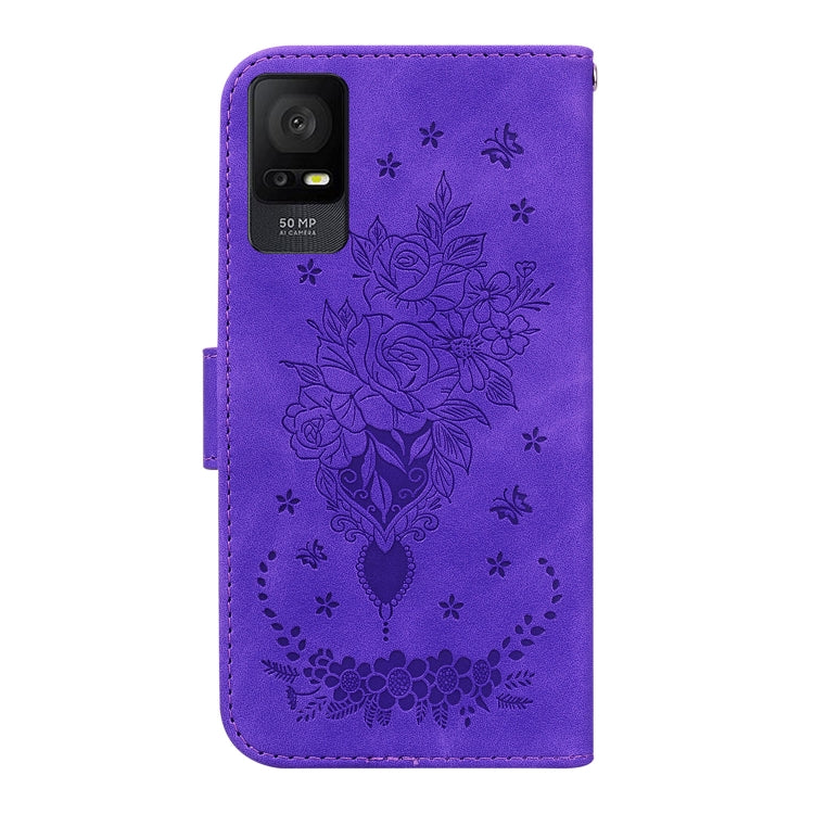 For TCL 408 Butterfly Rose Embossed Leather Phone Case