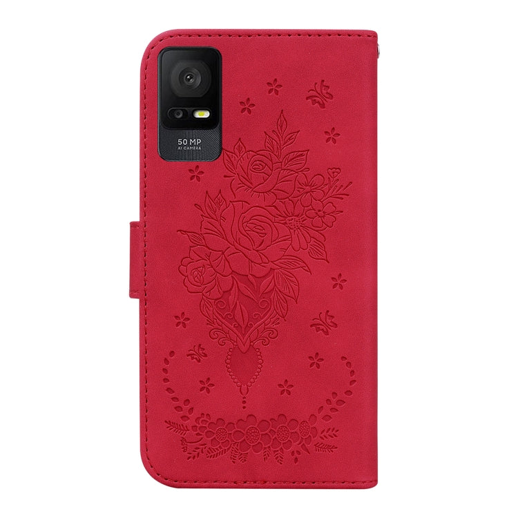 For TCL 408 Butterfly Rose Embossed Leather Phone Case