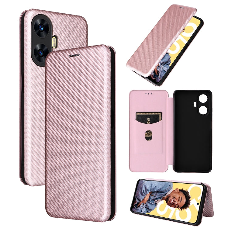 For Realme C55 Carbon Fiber Texture Flip Leather Phone Case
