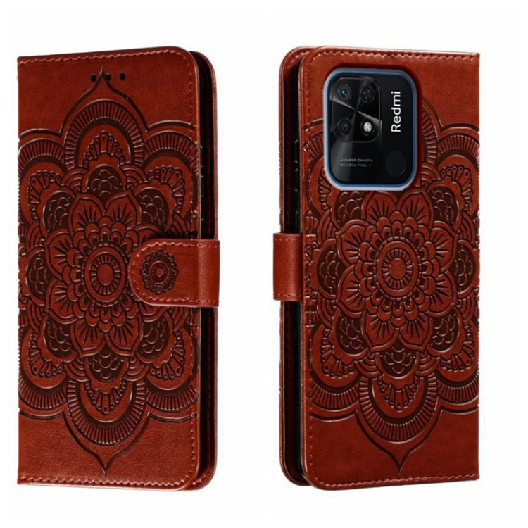 For Xiaomi Redmi 10C Sun Mandala Embossing Pattern Phone Leather Case