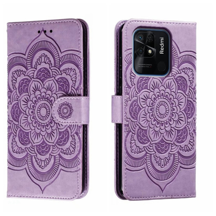 For Xiaomi Redmi 10C Sun Mandala Embossing Pattern Phone Leather Case