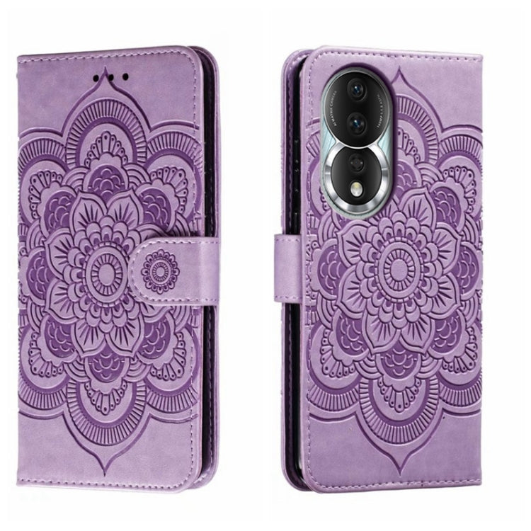 For Honor 80 Sun Mandala Embossing Pattern Phone Leather Case