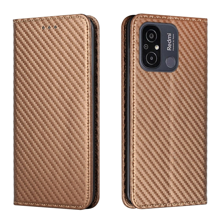 For Xiaomi Redmi 12C Carbon Fiber Texture Magnetic Flip Leather Phone Case
