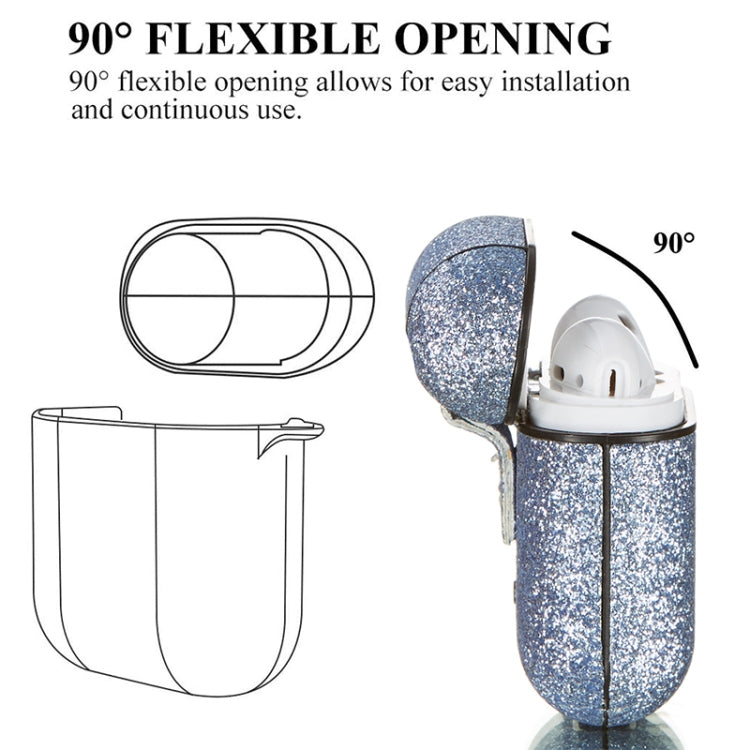 For Airpods 1 / 2 Glitter Series TPU Earphone Protective Case with Hook(Silver)