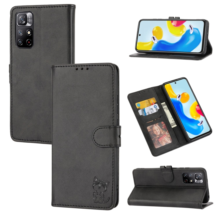 For Xiaomi 12T/12T Pro/Redmi K50 Ultra Embossed Happy Cat Pattern Flip Leather Phone Case
