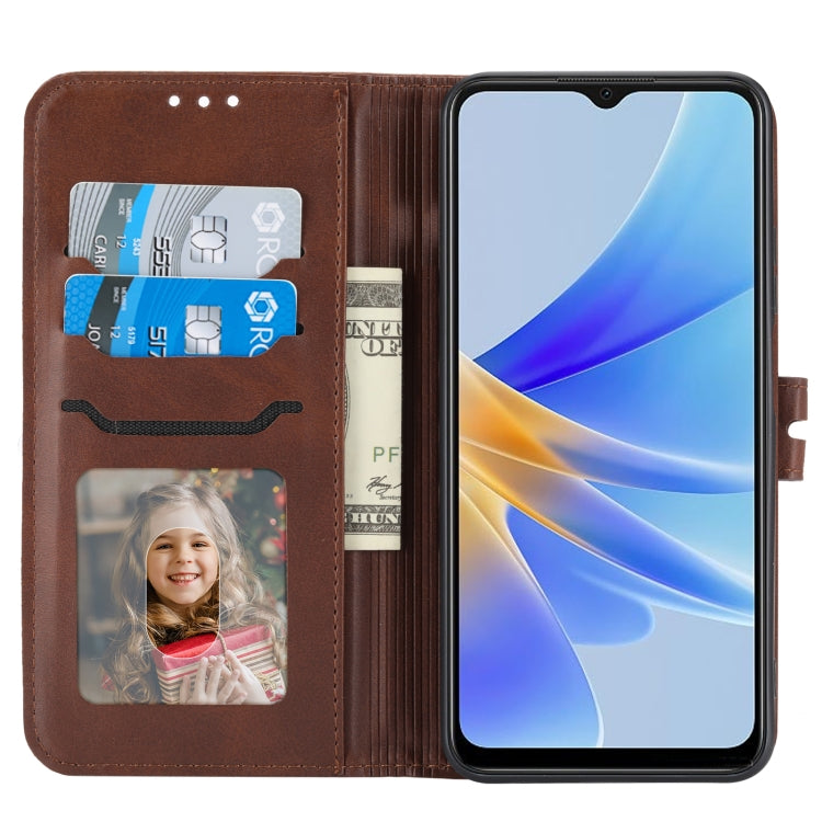 For OPPO A17 Embossed Happy Cat Pattern Flip Leather Phone Case