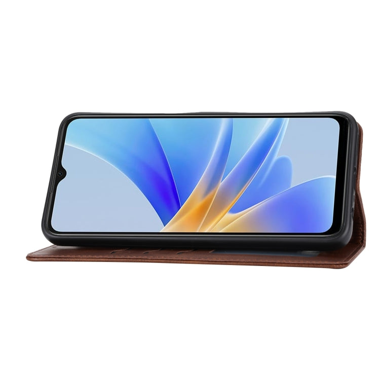 For OPPO A17 Embossed Happy Cat Pattern Flip Leather Phone Case