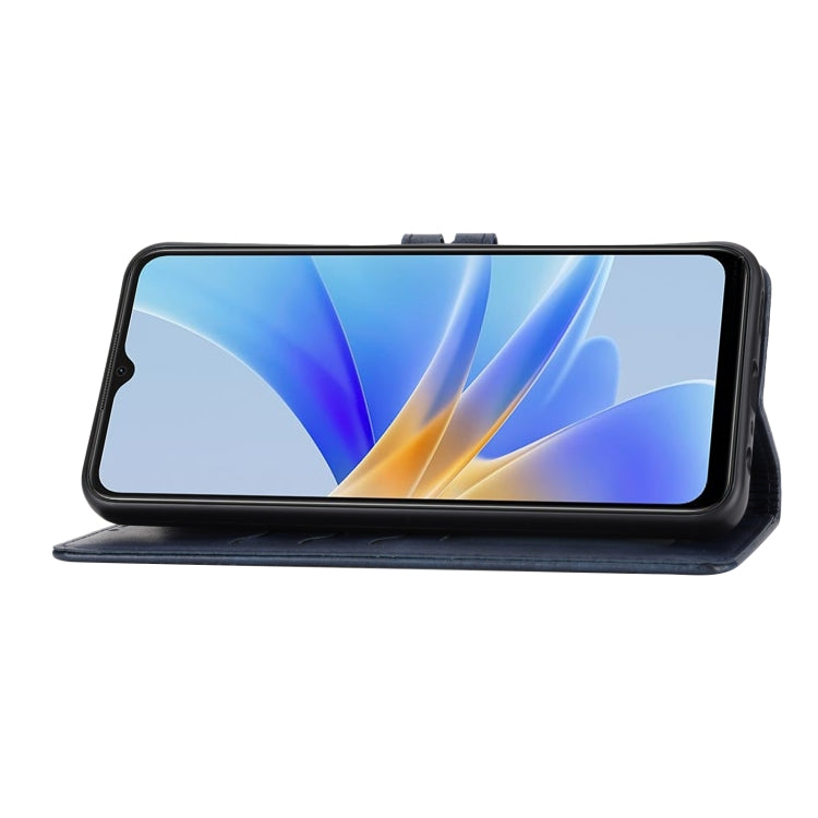 For OPPO A17 Embossed Happy Cat Pattern Flip Leather Phone Case