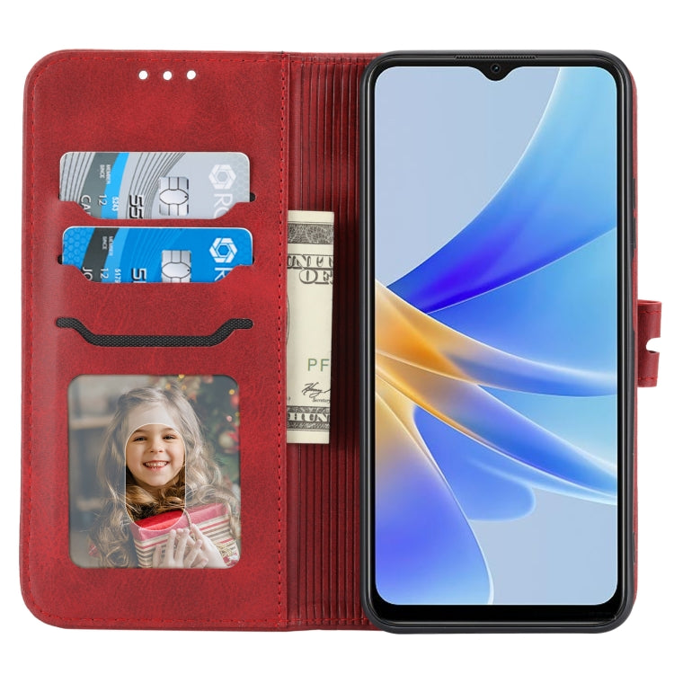 For OPPO A17 Embossed Happy Cat Pattern Flip Leather Phone Case