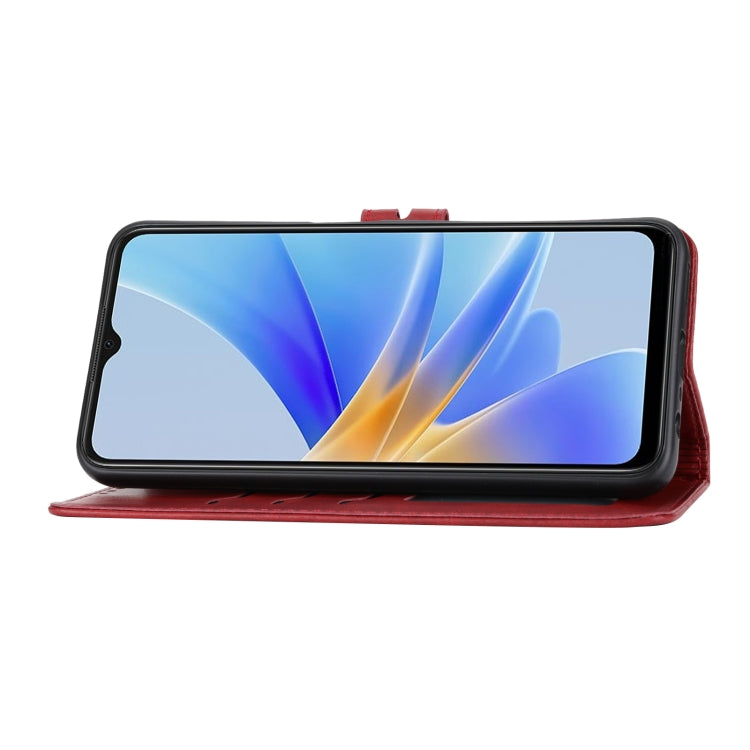 For OPPO A17 Embossed Happy Cat Pattern Flip Leather Phone Case