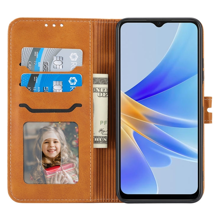 For OPPO A17 Embossed Happy Cat Pattern Flip Leather Phone Case