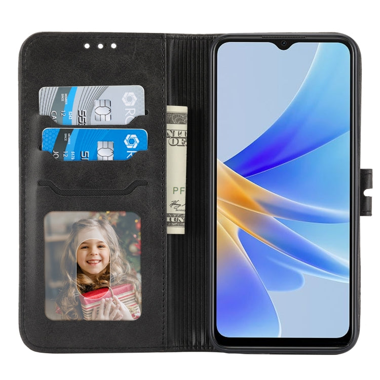 For OPPO A17 Embossed Happy Cat Pattern Flip Leather Phone Case