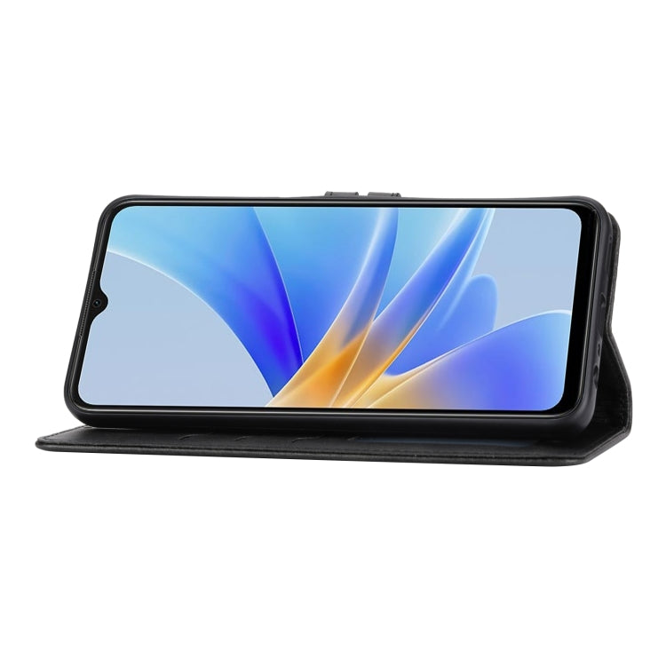 For OPPO A17 Embossed Happy Cat Pattern Flip Leather Phone Case