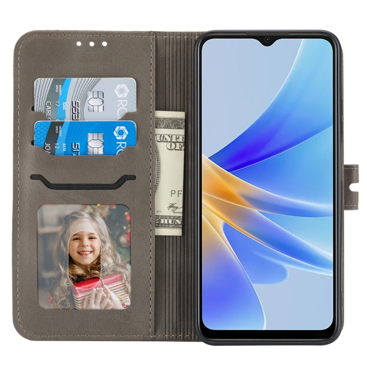 For OPPO A17 Embossed Happy Cat Pattern Flip Leather Phone Case