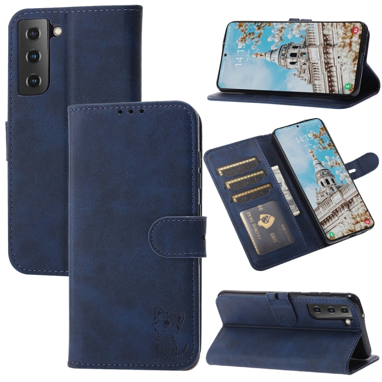 For Samsung Galaxy S23+ 5G Embossed Happy Cat Pattern Flip Leather Phone Case