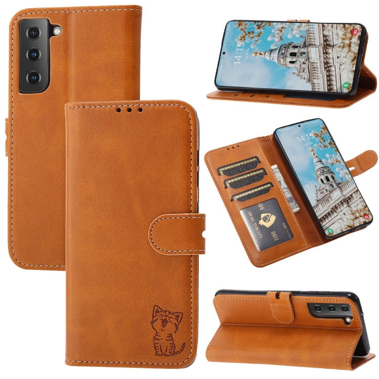 For Samsung Galaxy S23+ 5G Embossed Happy Cat Pattern Flip Leather Phone Case