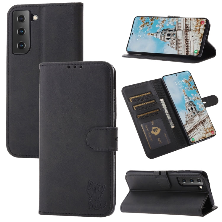 For Samsung Galaxy S23+ 5G Embossed Happy Cat Pattern Flip Leather Phone Case