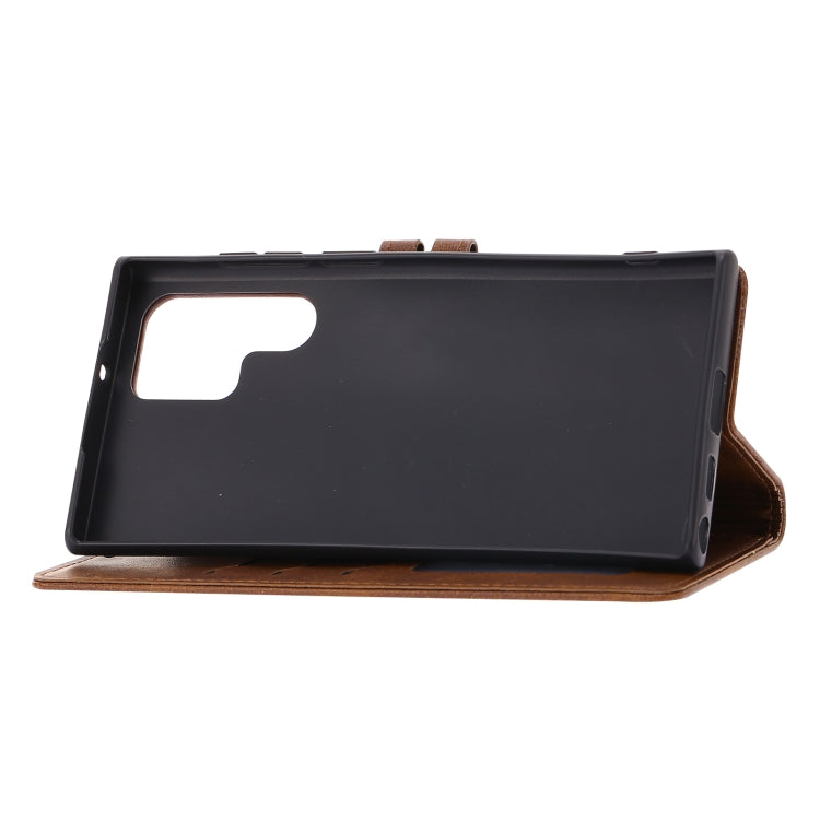 For Samsung Galaxy S23 Ultra 5G Embossed Happy Cat Pattern Flip Leather Phone Case